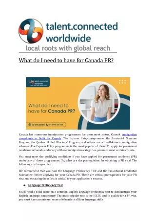 what do i need to have for canada pr