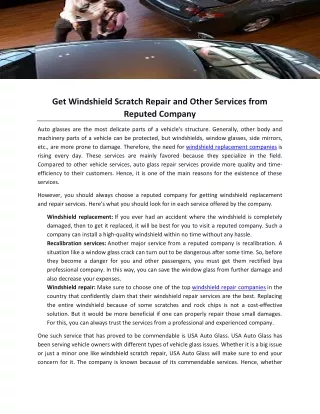 Get Windshield Scratch Repair and Other Services from Reputed Company