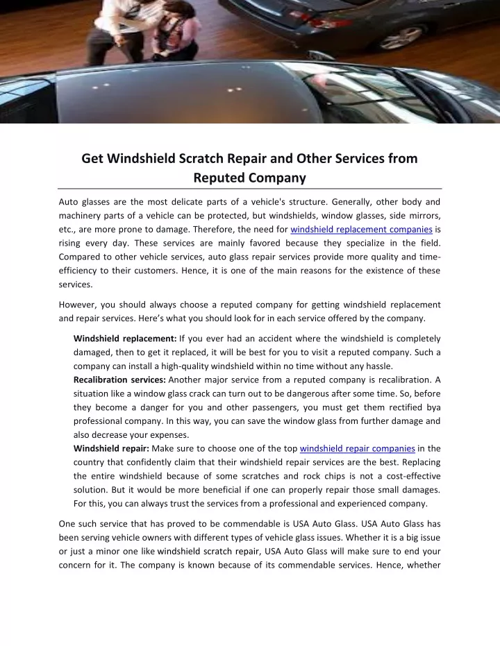 get windshield scratch repair and other services