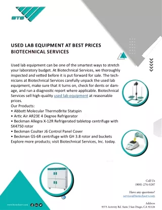 Used Lab Equipment at Best Prices – Biotechnical Services