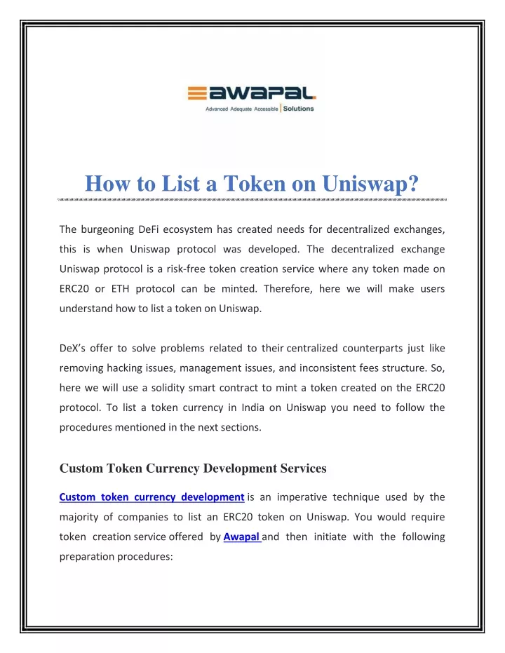 how to list a token on uniswap