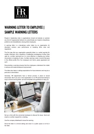 warning letter to employee sample warning letters