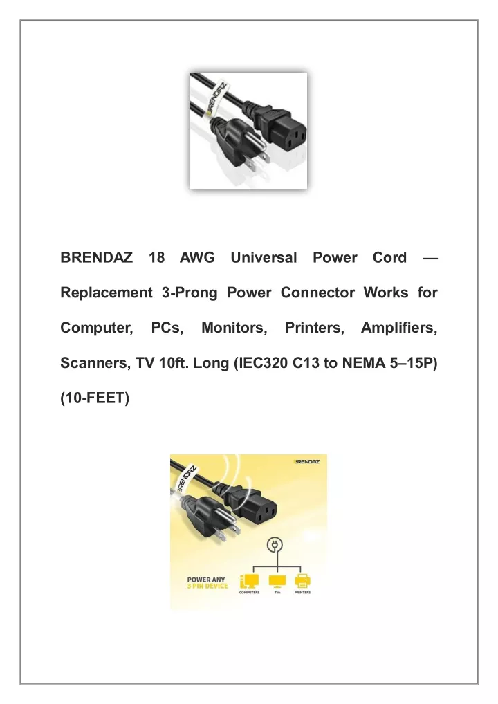 brendaz 18 awg universal power cord