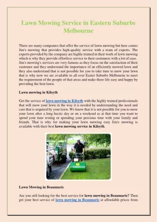 Lawn Mowing Service in Eastern Suburbs Melbourne