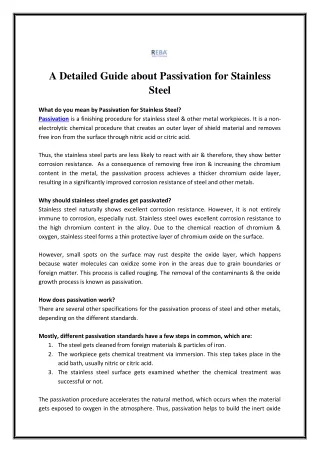 a detailed guide about passivation for stainless