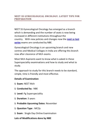 NEET SS Gynecological  Oncology