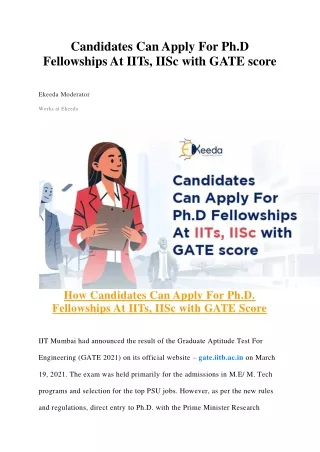 Candidates Can Apply For Ph.D Fellowships At IITs, IISc with GATE score