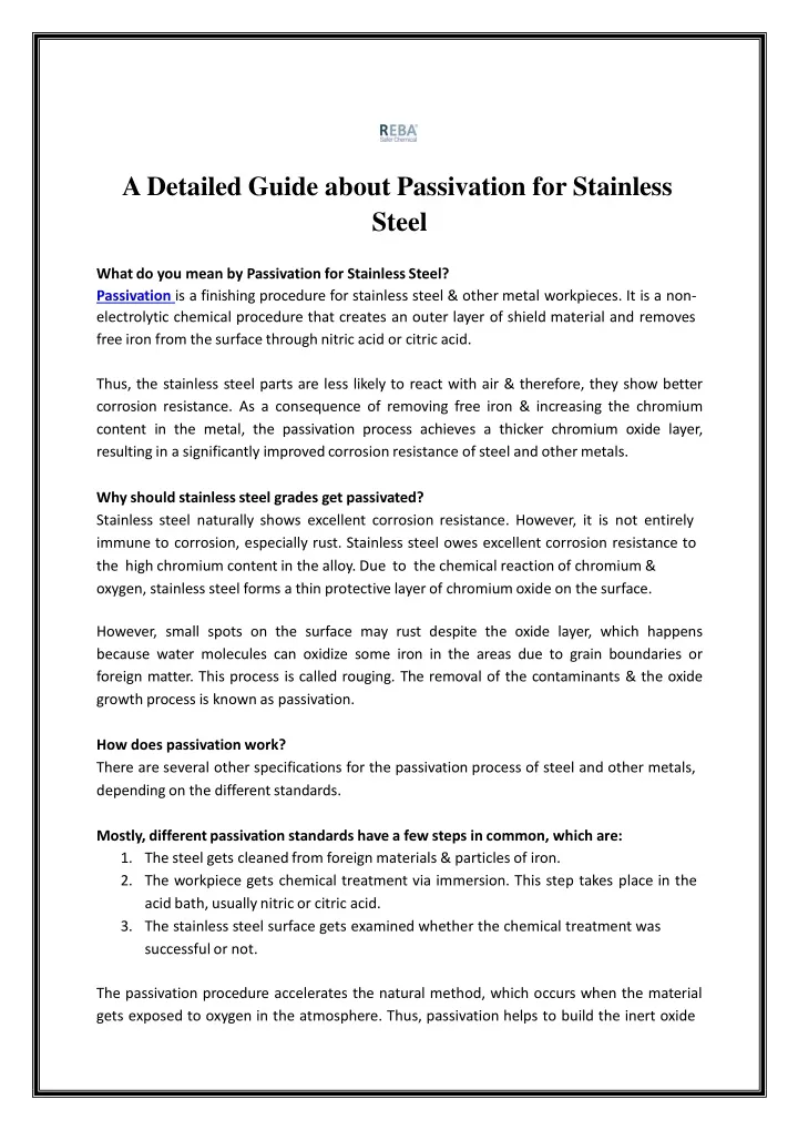 a detailed guide about passivation for stainless