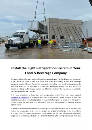 Install the Right Refrigeration System in Your Food & Beverage Company
