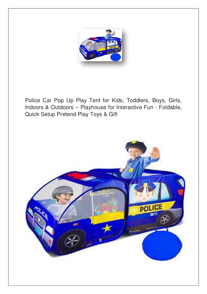 police car pop up play tent for kids toddlers