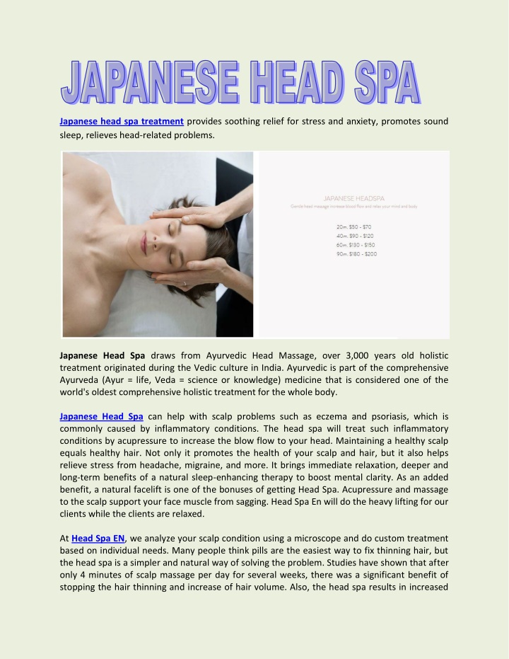 japanese head spa treatment provides soothing
