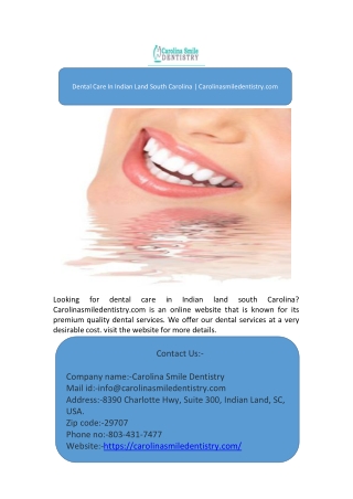 Dental Care In Indian Land South Carolina | Carolinasmiledentistry.com