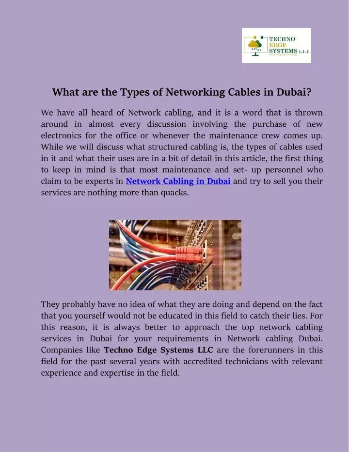 what are the types of networking cables in dubai