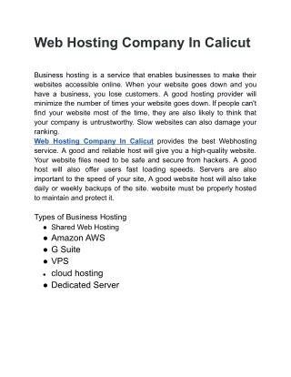 Web Hosting Company In Calicut
