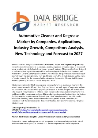 Automotive Cleaner and Degrease Market by Companies, Growth, Competitors Analysis, New Technology and Forecast to 2027