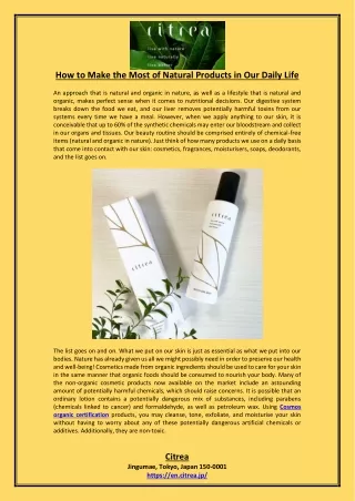 How to Make the Most of Natural Products in Our Daily Life