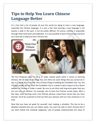 Tips to Help You Learn Chinese Language Better