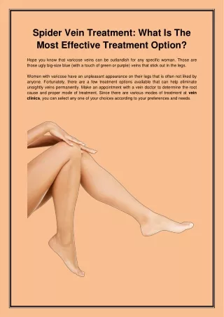 Spider Vein Treatment What Is The Most Effective Treatment Option