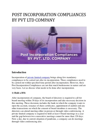 post incorporation compliances by pvt ltd company