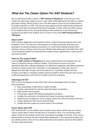 What is the Career Option for SAP Students?