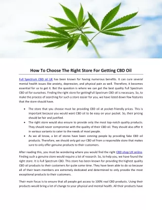 How To Choose The Right Store For Getting CBD Oil