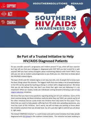 Be Part of a Trusted Initiative to Help HIV AIDS Diagnosed Patients