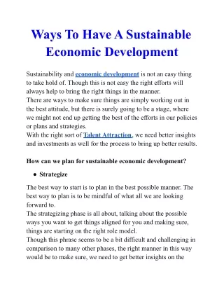Ways To Have A Sustainable Economic Development