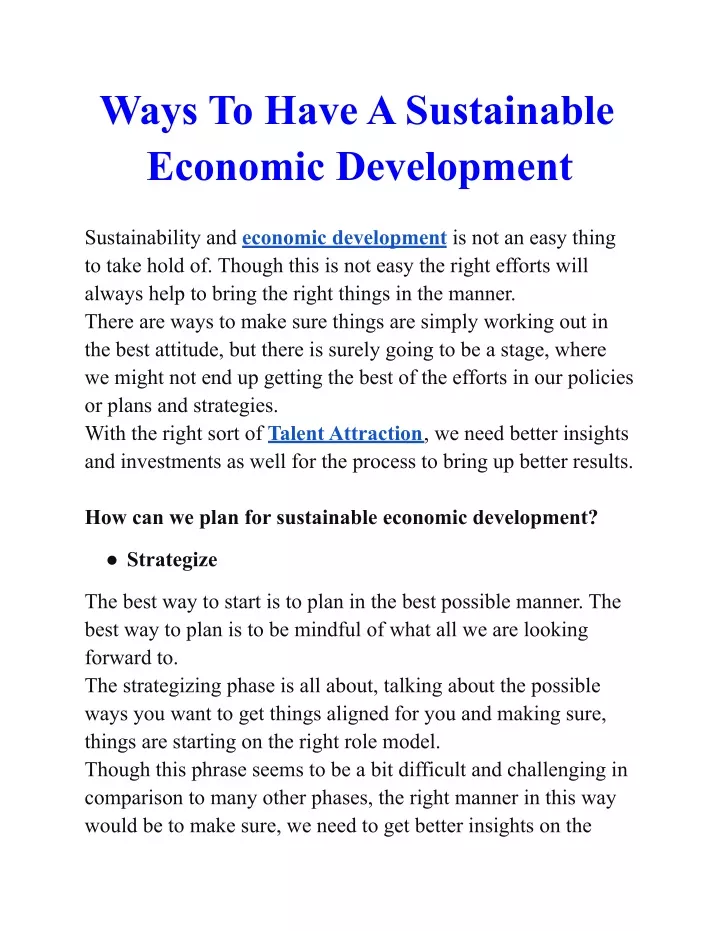 ways to have a sustainable economic development