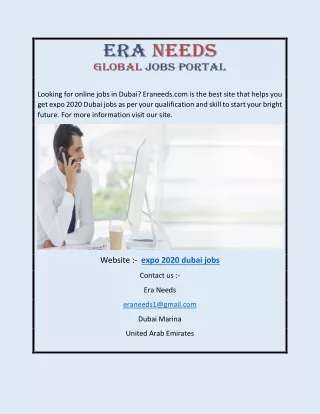 Expo 2020 Dubai Jobs | Eraneeds.com/ae