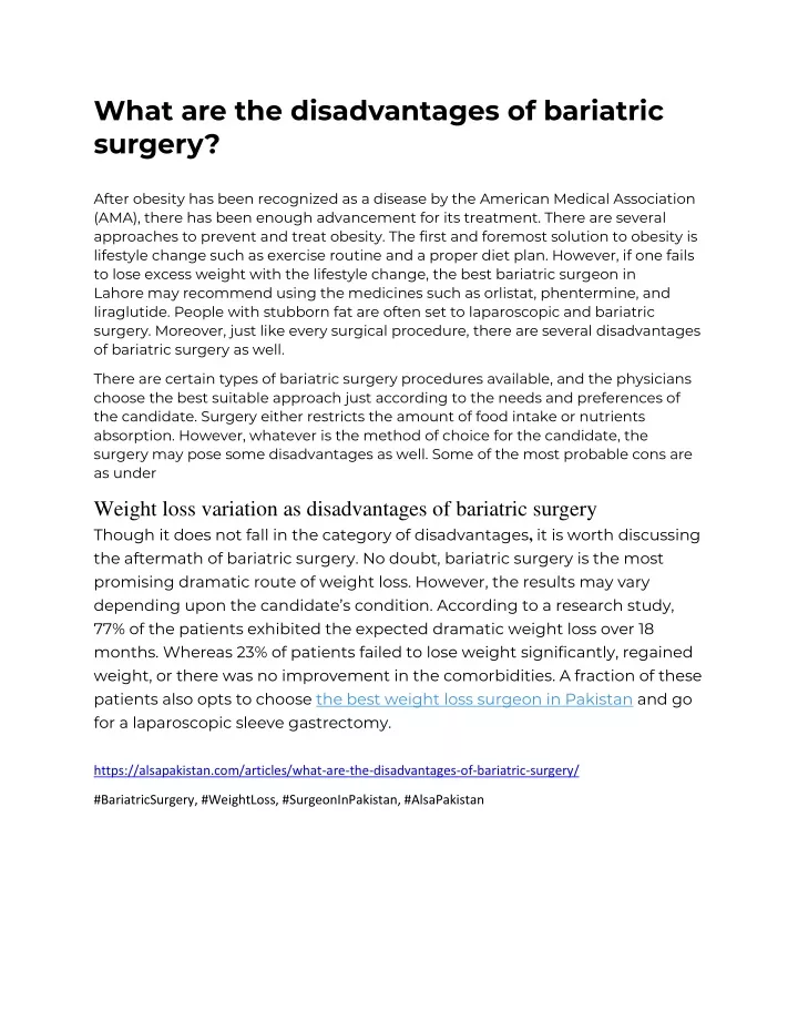 what are the disadvantages of bariatric surgery