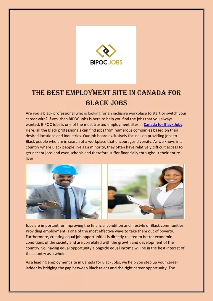 the best employment site in canada for black jobs