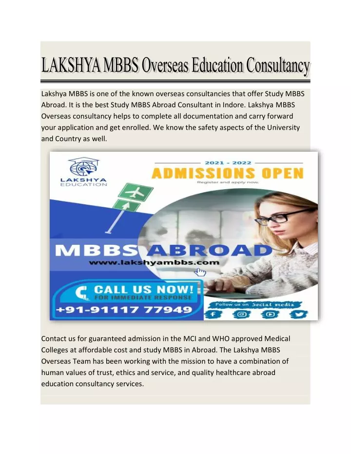 lakshya mbbs is one of the known overseas