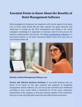 Essential Points to Know About the Benefits of Hotel Management Software