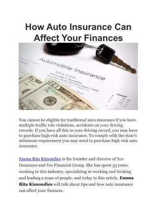 Emma Rita Kimonides | How Auto Insurance Can Affect Your Finances