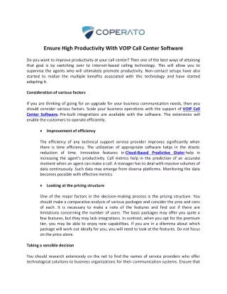 ensure high productivity with voip call center