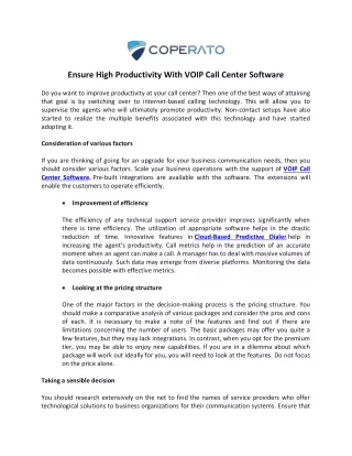 Ensure High Productivity With VOIP Call Center Software