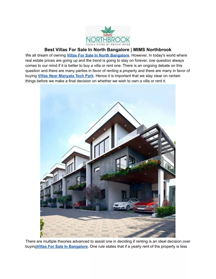 best villas for sale in north bangalore mims
