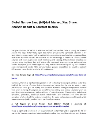 Global Narrow Band (NB)-IoT Market,Size, Share, Analysis Report & Forecast to 2