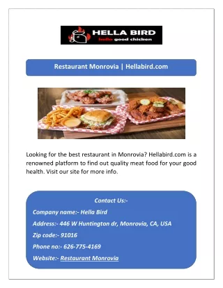 Restaurant Monrovia | Hellabird.com