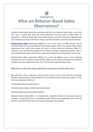 What are Behavior-Based Safety Observations