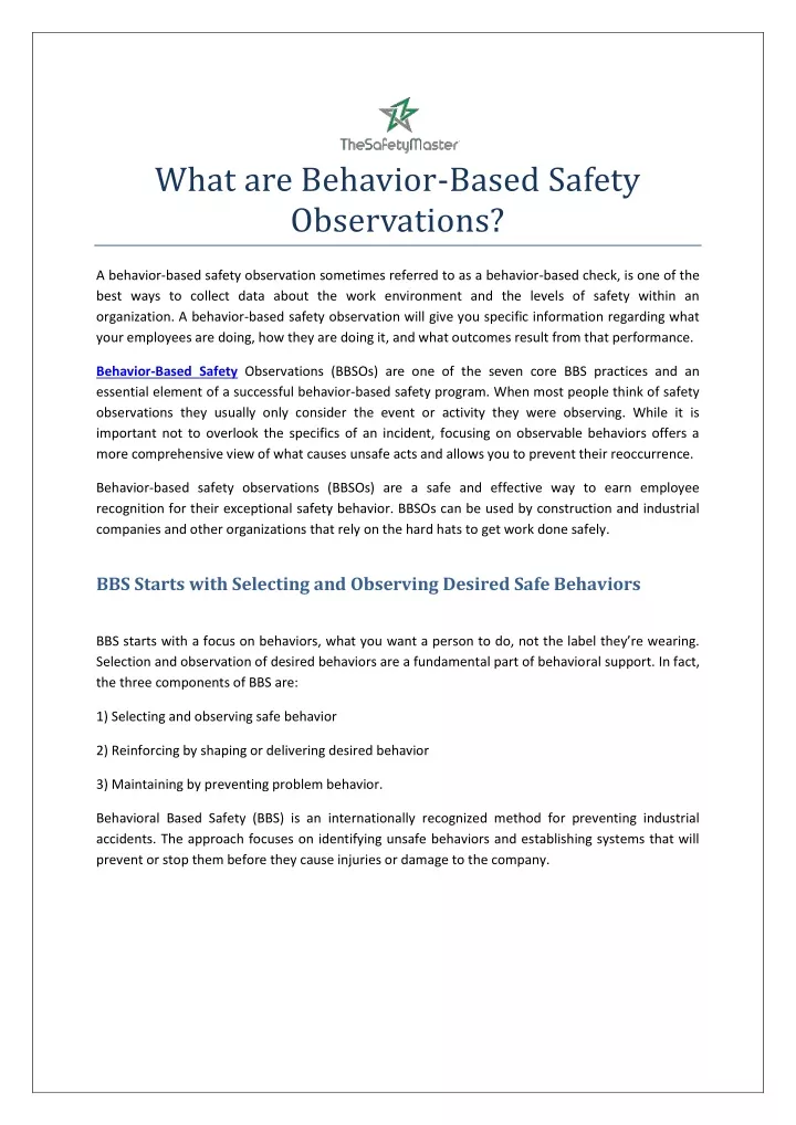 what are behavior based safety observations