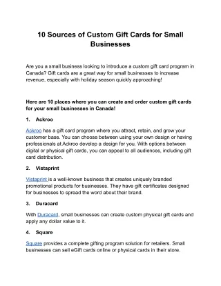10 Sources of Custom Gift Cards for Small Businesses