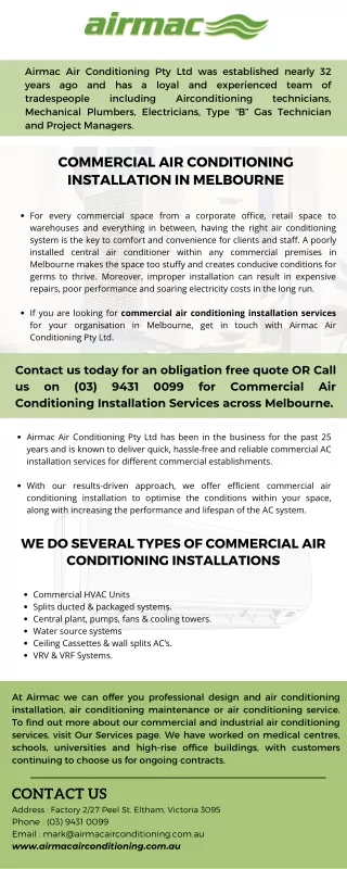 Hire Expert commercial air conditioning installation in Melbourne
