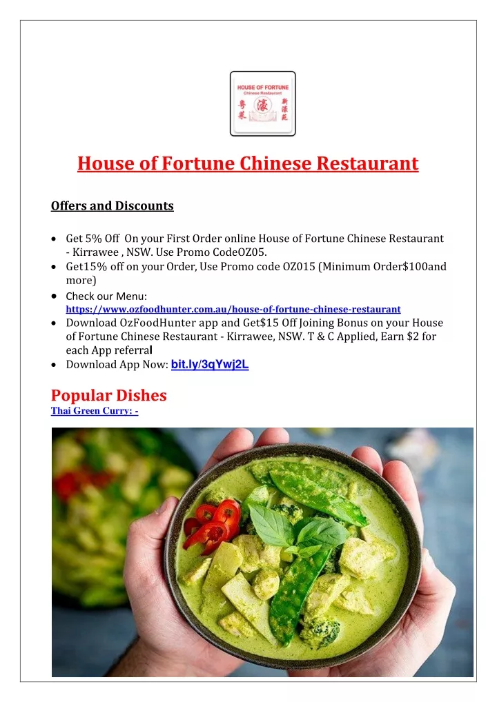 house of fortune chinese restaurant offers