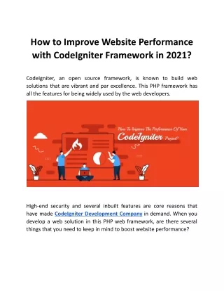 How to Improve Website Performance with CodeIgniter Framework in 2021