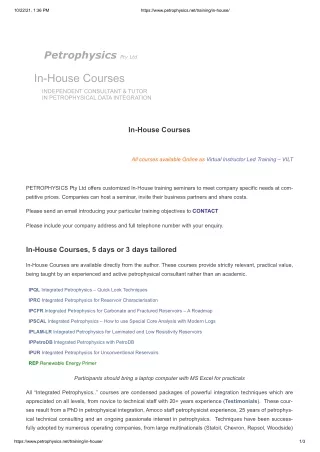 Petrophysics Training & Courses - In House Courses