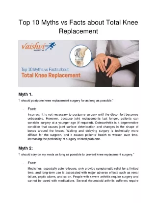 Top 10 Myths vs Facts about Total Knee Replacement