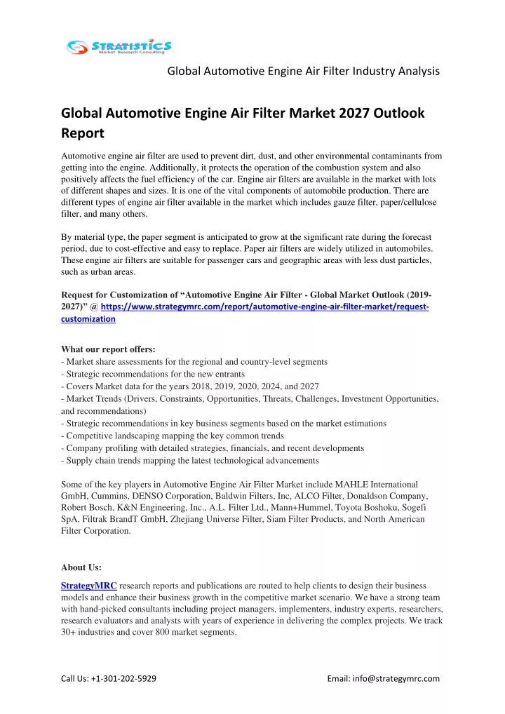 global automotive engine air filter industry