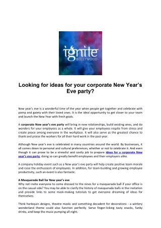 Looking for ideas for your corporate New Year’s Eve party