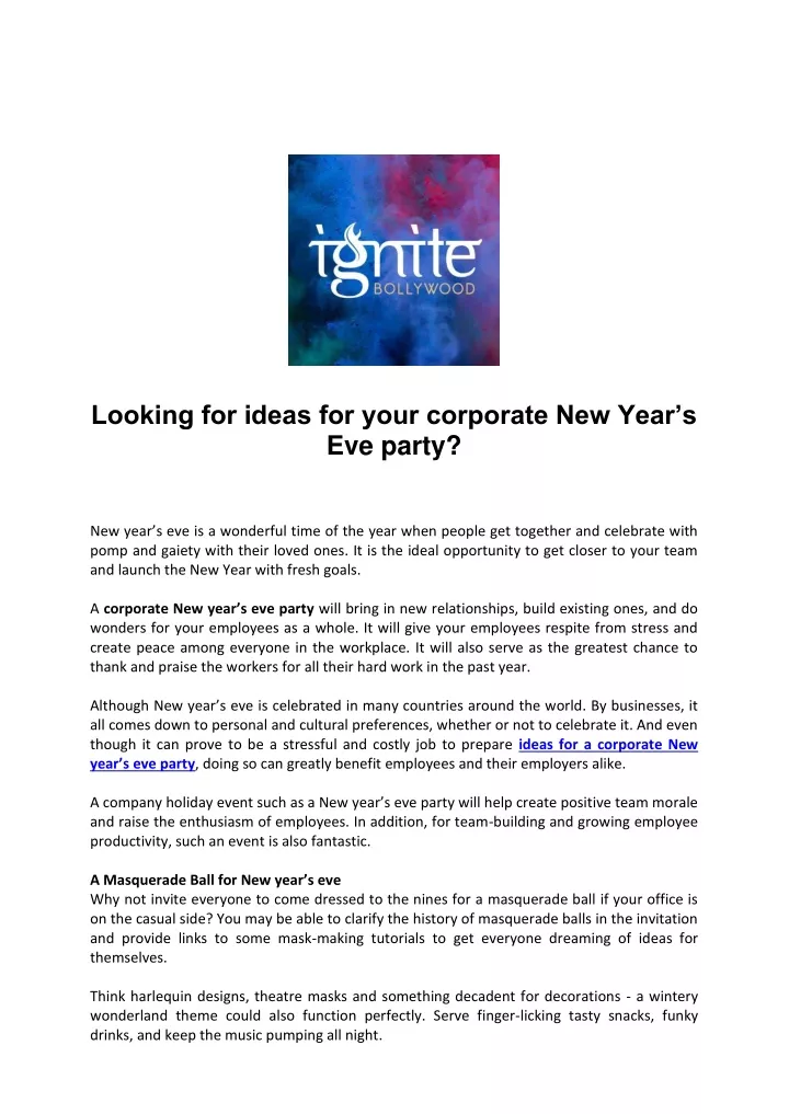 looking for ideas for your corporate new year